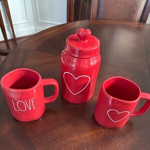 Rae Dunn Red Love Hearts Set Mugs and Canister Valentine's Day